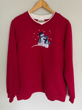 VTG Breckenridge Cozy Embroidered Snowmen Red Christmas Crewneck
Sweater Sz XL